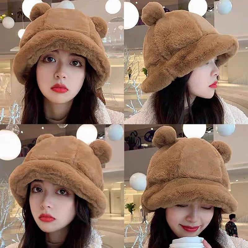 BEARUN Winter Faux Fur Furry Bucket Hat Fluffy Fuzzy Warm Hat Plush Fisherman Hat for Women Men Teens Girls - Image 4